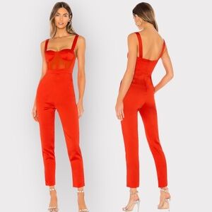 NBD Red Kailynn Sheer Corseted Jumpsuit (Sz XS)